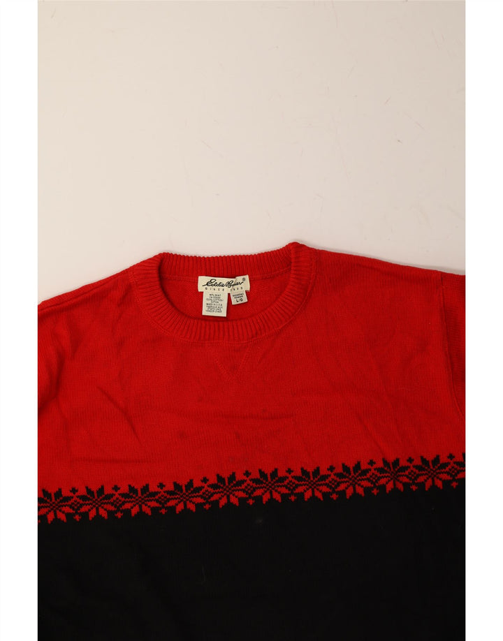 EDDIE BAUER Womens Crew Neck Jumper Sweater UK 16 Large Red Colourblock Vintage Eddie Bauer and Second-Hand Eddie Bauer from Messina Hembry 