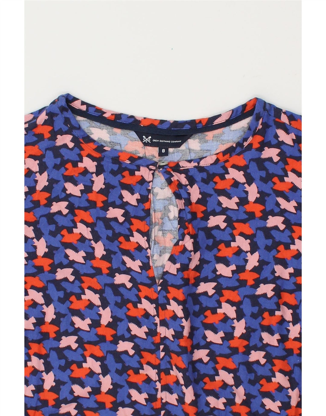 CREW CLOTHING Womens Abstract Pattern Blouse Top US 8 Medium Blue Viscose Vintage Crew Clothing and Second-Hand Crew Clothing from Messina Hembry 