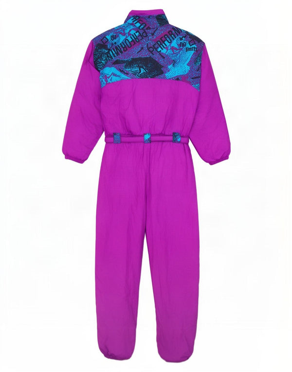 Vintage Kvinders Grafisk Oversized Ski Jumpsuit UK 16 Stor Lilla Polyamid