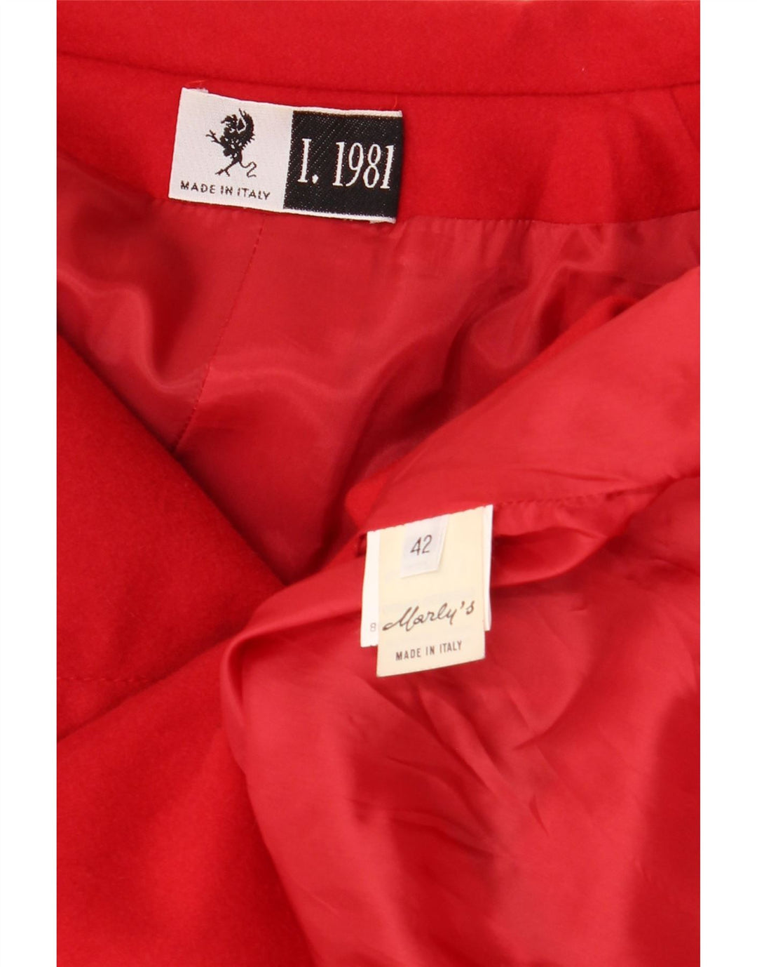 Vintage dobbeltradet damefrakke IT 42 Medium rød uld