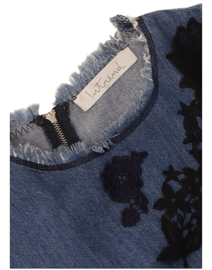 Intrend Dame Denim Kjole UK 14 Medium Blue Floral