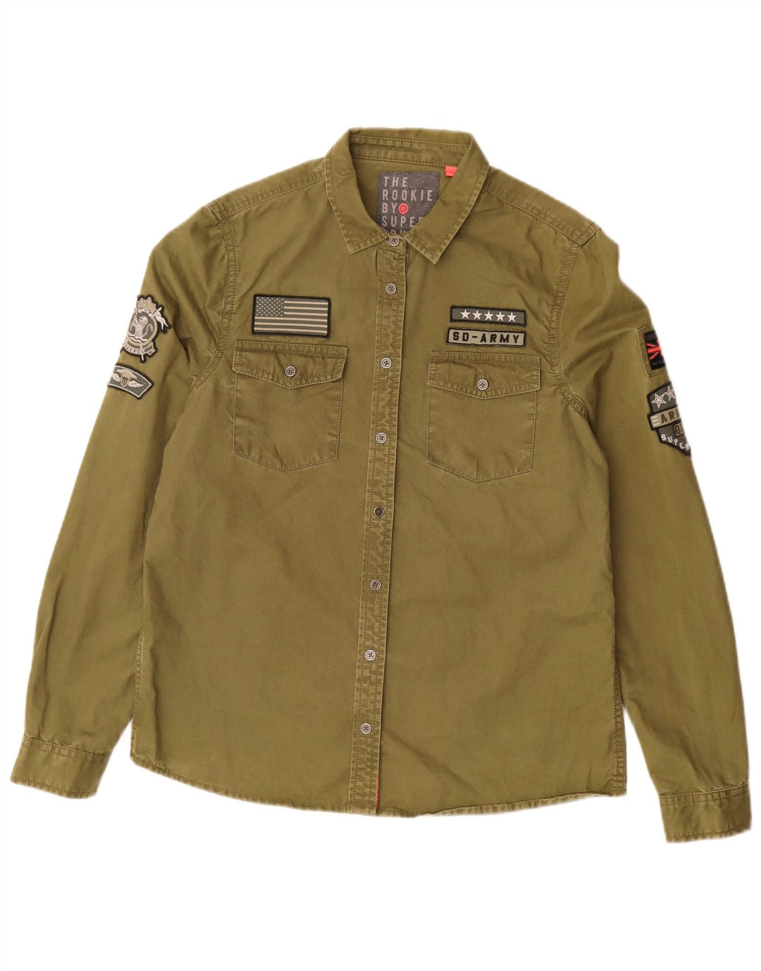 Superdry grafisk skjorte til kvinder UK 14 Medium Khaki Bomuld