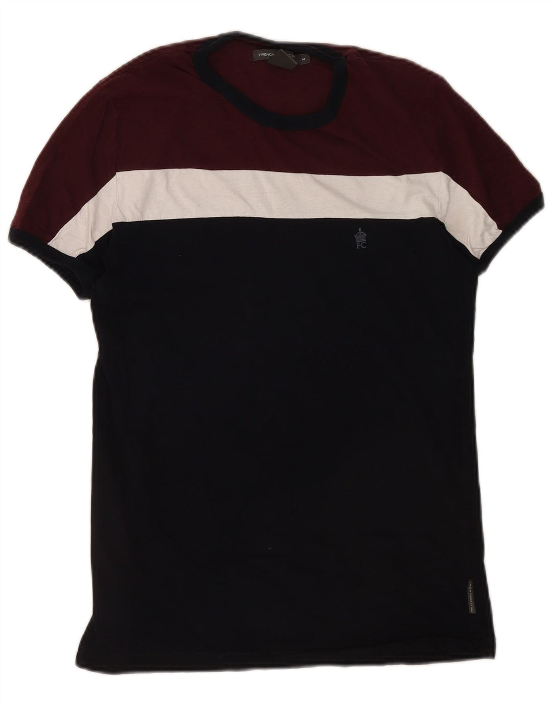 French Connection Herre T-shirt Top Medium Burgundy Colourblock Bomuld