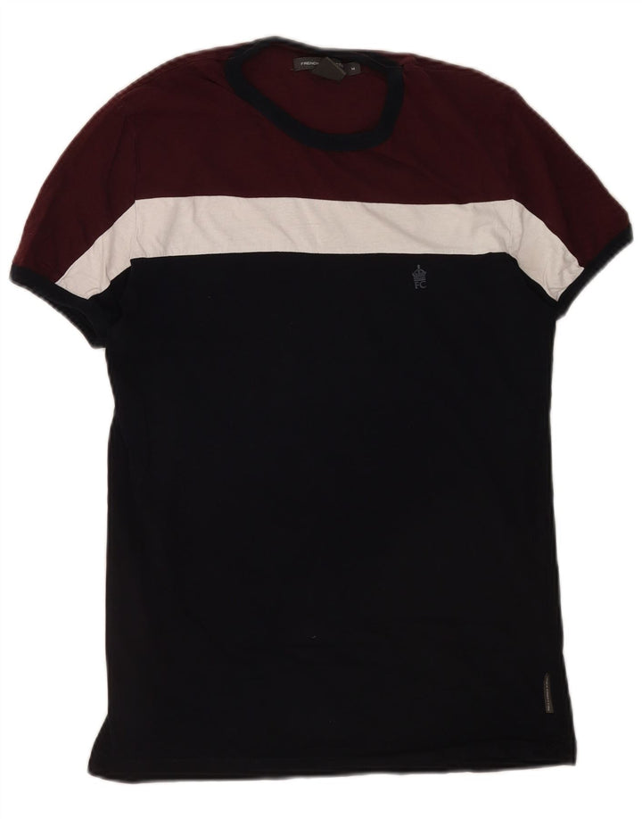 French Connection Herre T-shirt Top Medium Burgundy Colourblock Bomuld