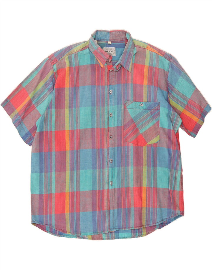 ELEGANCE Mens Short Sleeve Shirt Size 43/44 XL Blue Check Cotton Vintage Elegance and Second-Hand Elegance from Messina Hembry 