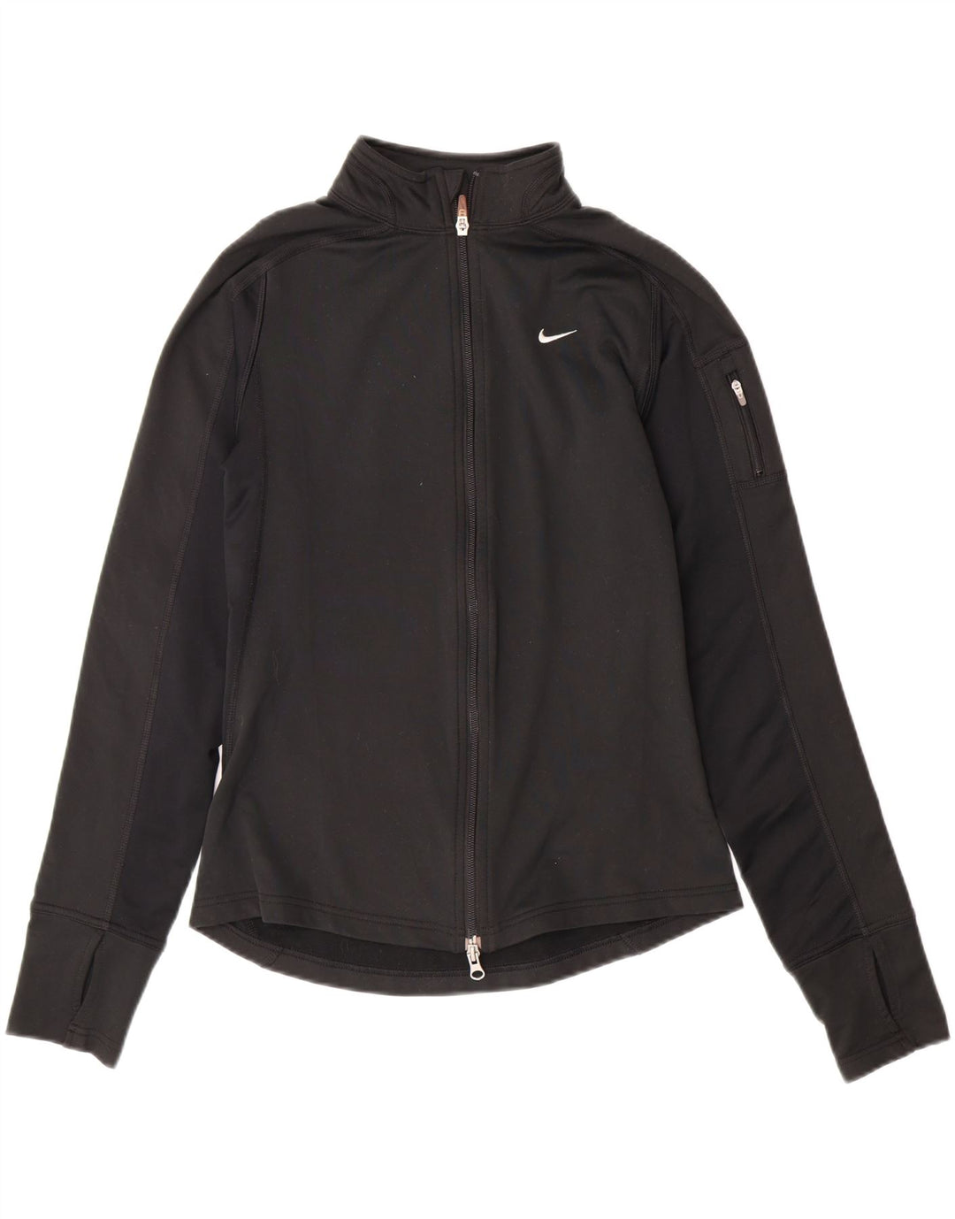 NIKE Womens Fit Dry Tracksuit Top Jacket US 8/10 Medium Black Polyester Vintage Nike and Second-Hand Nike from Messina Hembry 