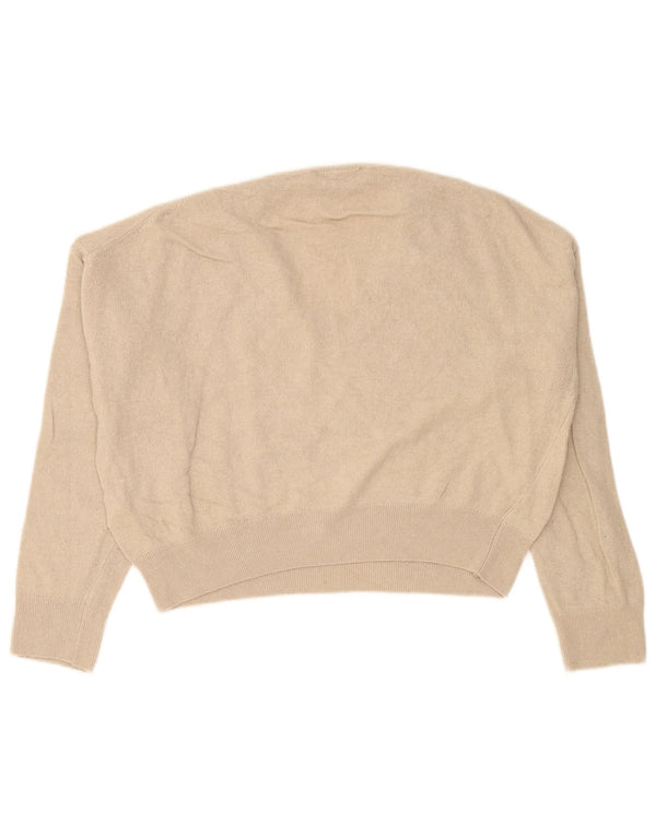 Zara Womens Crop Oversized V-hals sweater UK 10 Small Beige Viscose