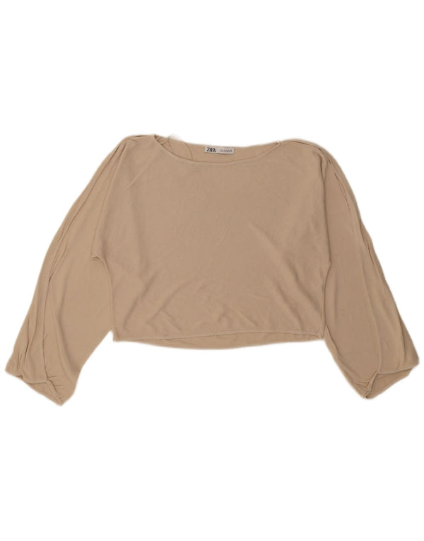 Zara Womens Crop Boat Neck Jumper Sweater UK 16 Large Beige Viscose Modern