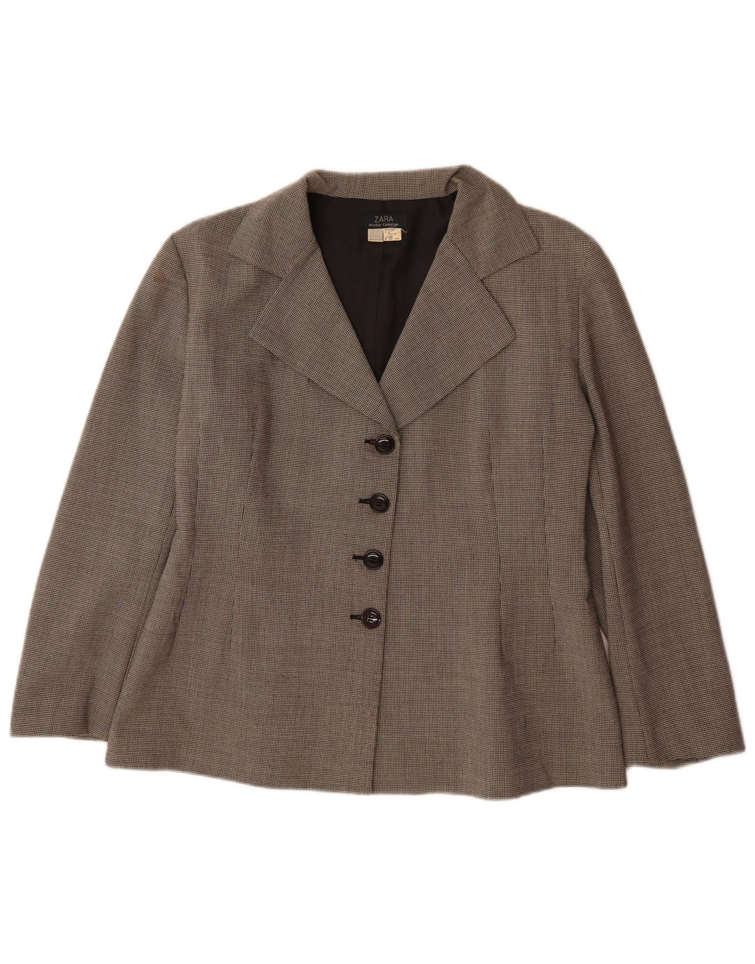 Zara Dame 4-knaps blazerjakke EU 42 Large Grå Houndstooth Polyester
