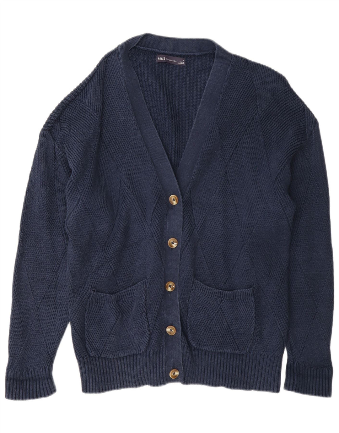 Marks & Spencer Dame Cardigan Sweater UK 16 Large Navy Blue Cotton