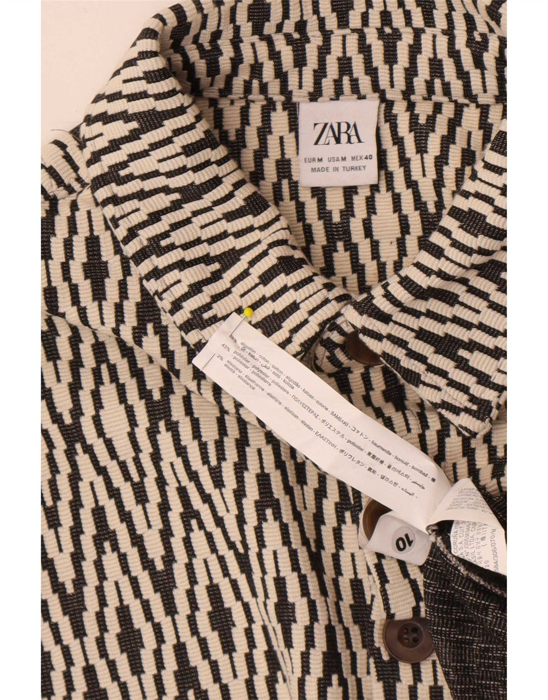 Zara Bomber Jacket UK 38 Medium Sort Geometrisk Bomuld