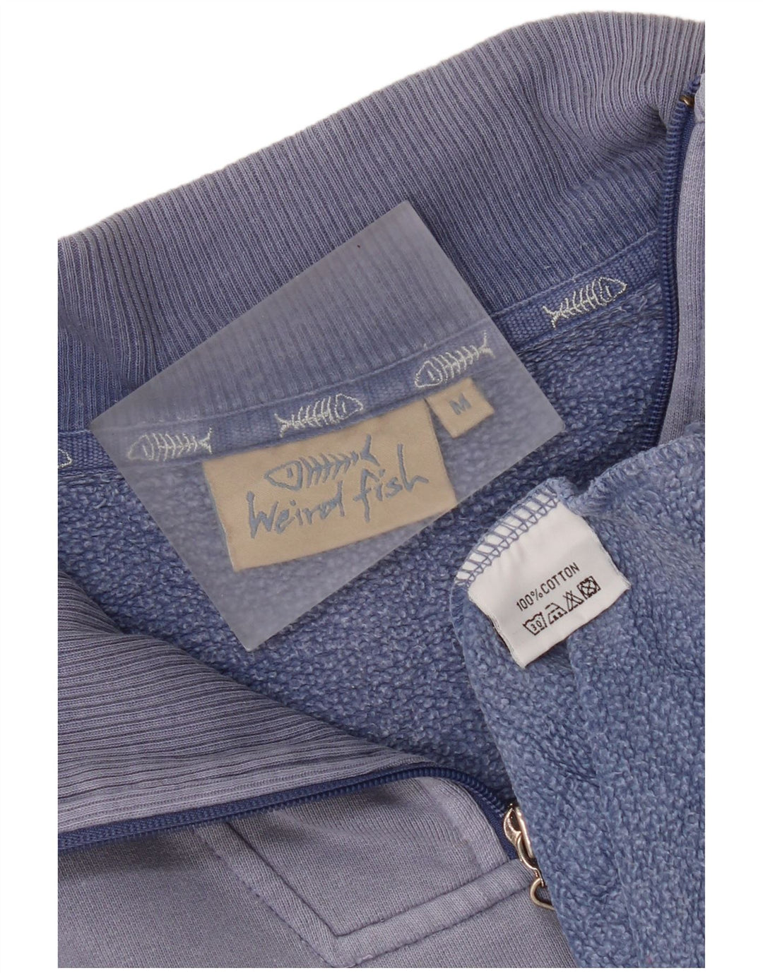 Weird Fish Herre Zip Neck Sweatshirt Jumper Medium Blue Bomuld