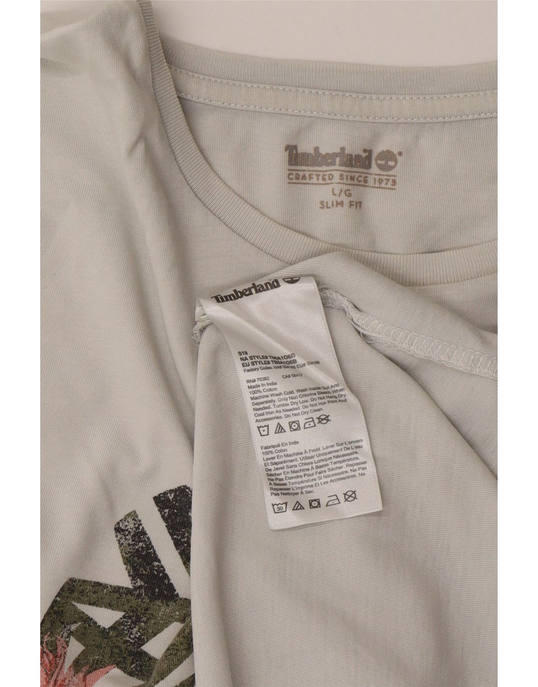 TIMBERLAND Mens Slim Fit Graphic T-Shirt Top Large Grey Cotton