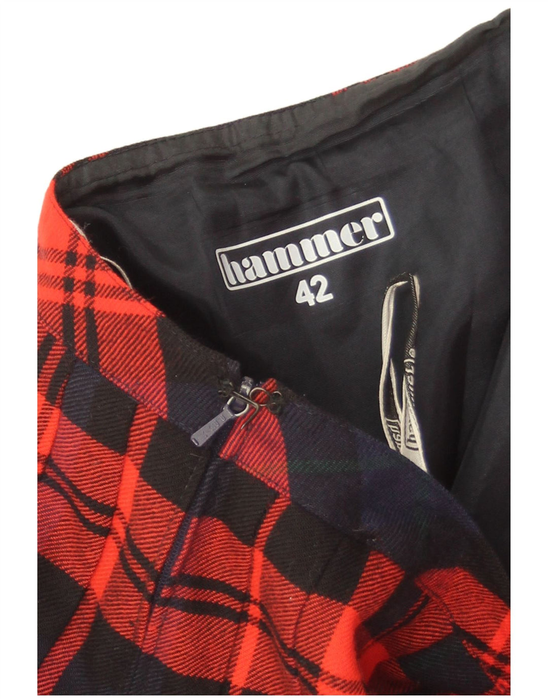 Hammer Kniv Plisseret Nederdel IT 42 Medium W30 Rød Plaid Ny Uld