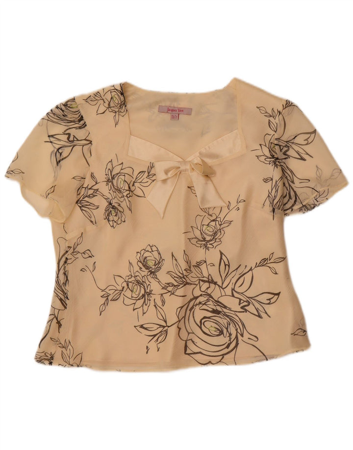 Jacques Vert Damebluse Top UK 14 Large Off White Floral Polyester