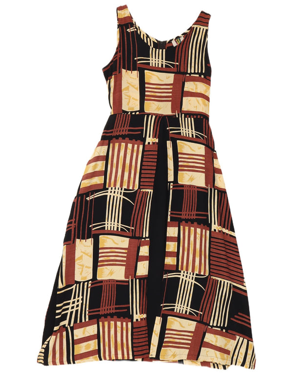 Intet problem Kvinders ærmeløs A-line kjole UK 18 XL Brun Patchwork Viscose
