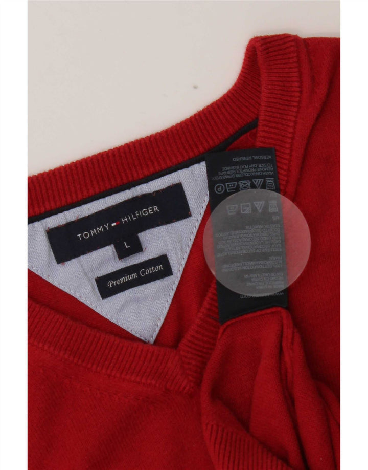 Tommy Hilfiger Herre V-hals sweater Stor rød bomuld