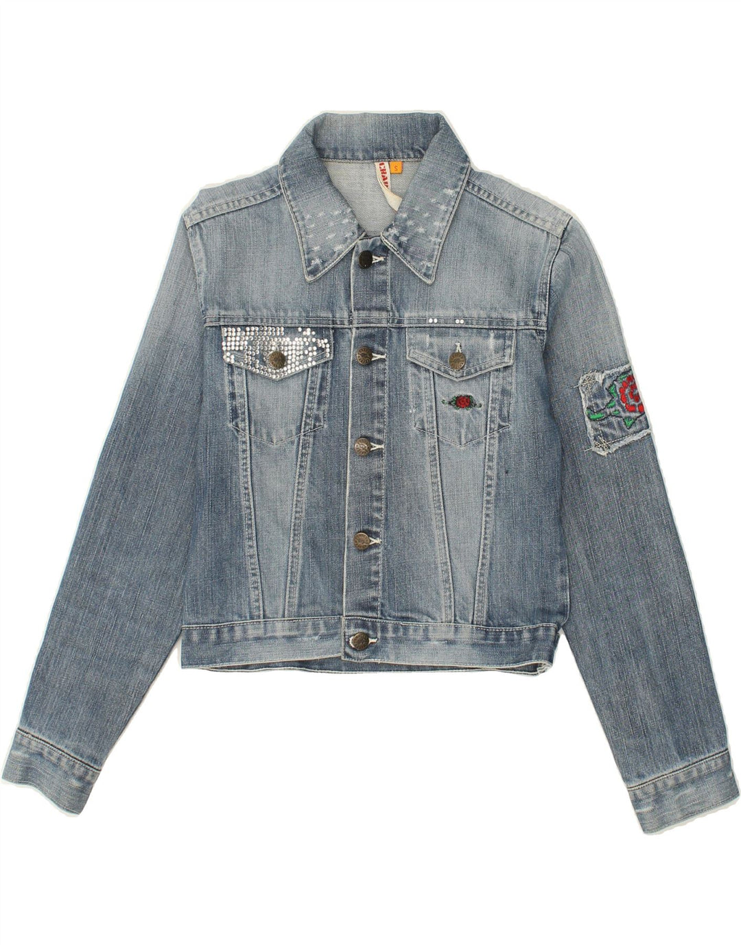 CHARRO Womens Crop Denim Jacket UK 10 Small Blue Cotton Vintage Charro and Second-Hand Charro from Messina Hembry 