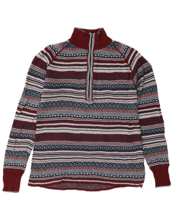 Eddie Bauer Womens Zip Neck Jumper Sweater UK 10 Small Burgundy Fair Isle