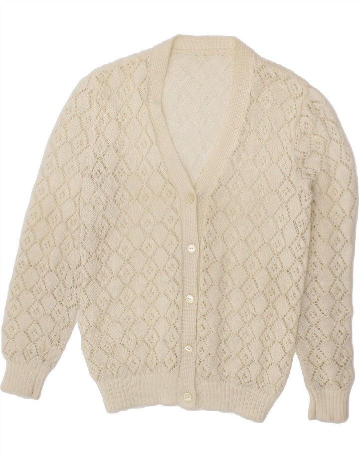 VINTAGE Womens See Through Cardigan Sweater UK 12 Medium Off White Vintage Vintage and Second-Hand Vintage from Messina Hembry 