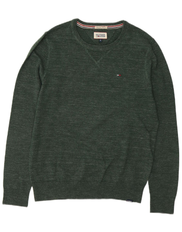 Tommy Hilfiger Mens Crew Neck Jumper Sweater Medium Green Flecked Cotton