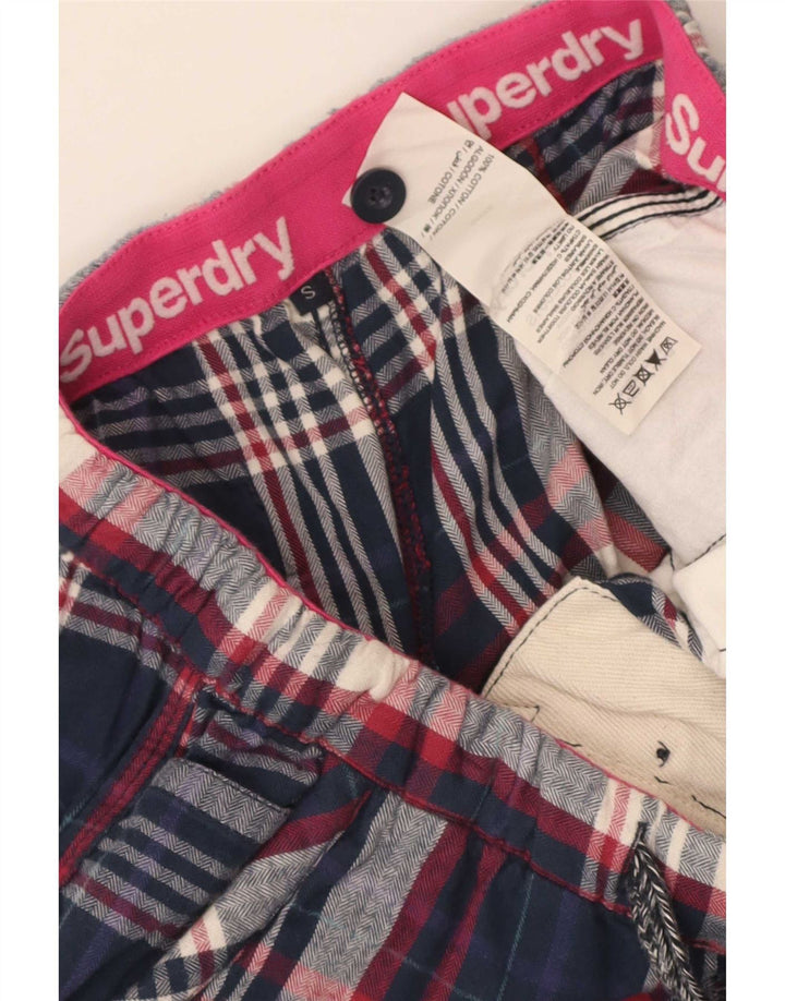 Superdry Hot Pants til kvinder Small W28 Navyblå Plaid Bomuld