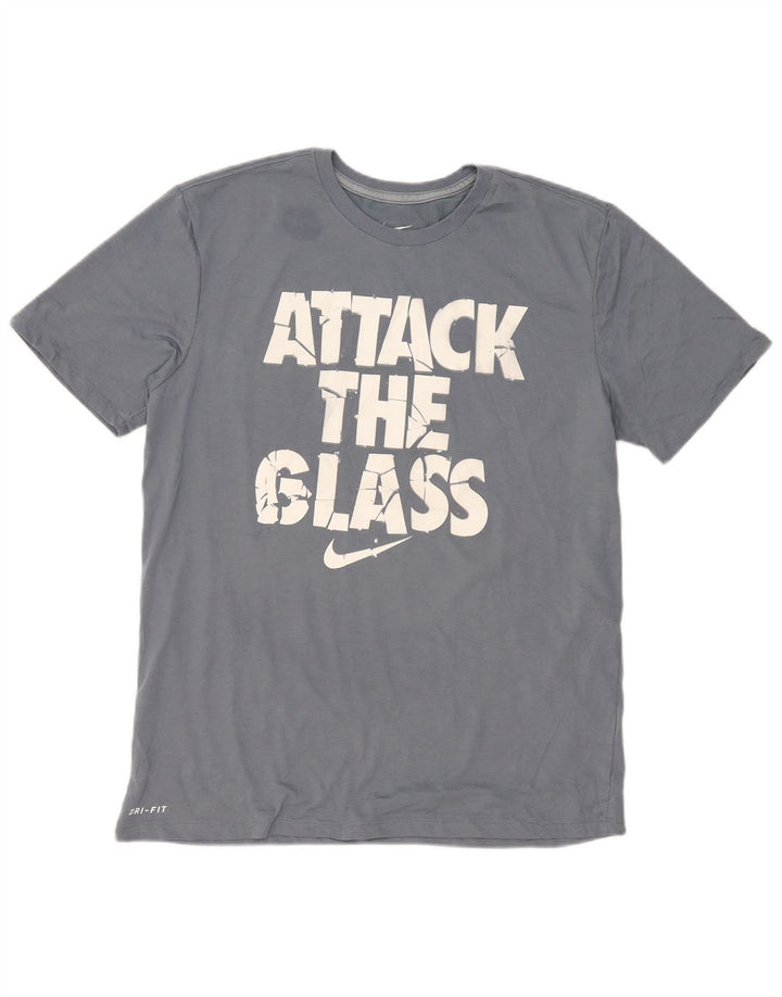 Nike Herre Dri Fit Grafisk T-shirt Top Stor Blå Bomuld