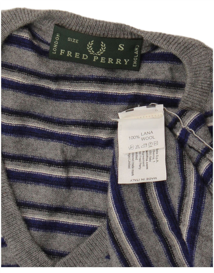 Fred Perry Herre V-hals sweater lille grå stribet uld