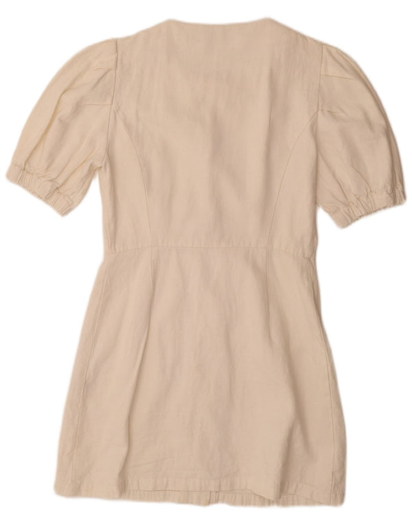 Zara Womens Short Sleeves Shirt Dress UK 10 Small White Cotton