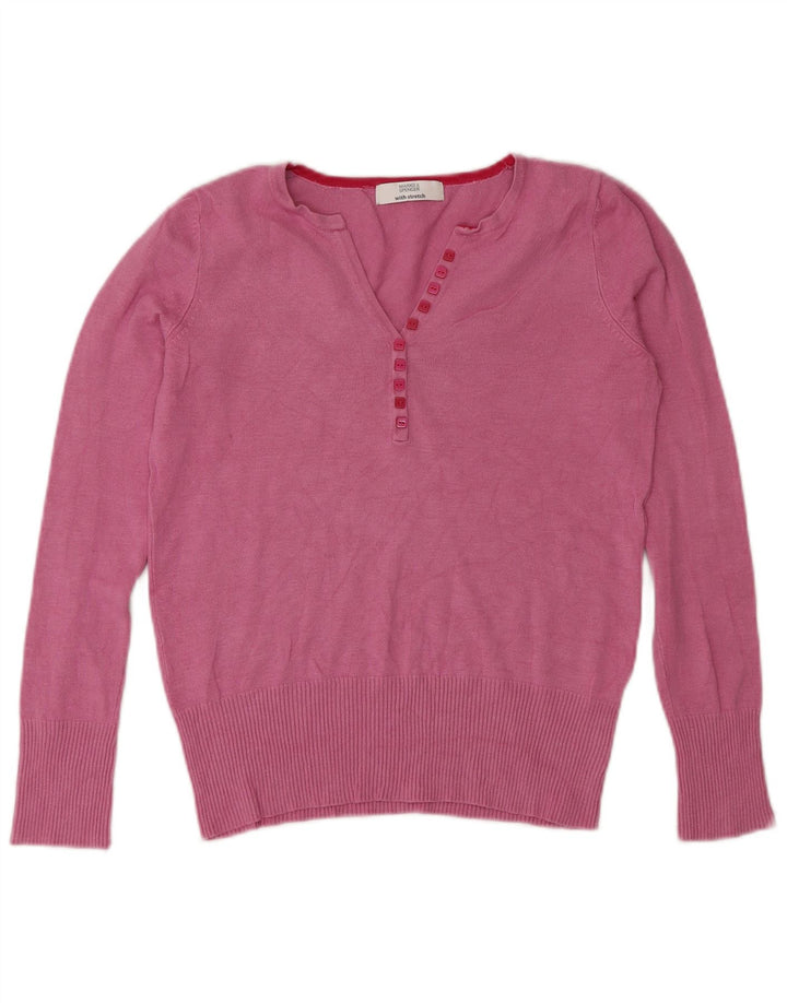 Marks & Spencer Dame Button Neck Jumper Sweater UK 8 Small Pink Viscose