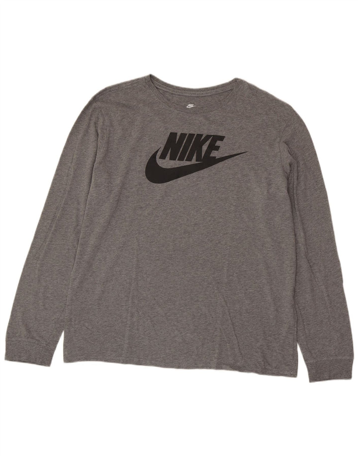 NIKE Herre Athletic Cut Grafisk Top Langærmet XL Grå Flecked