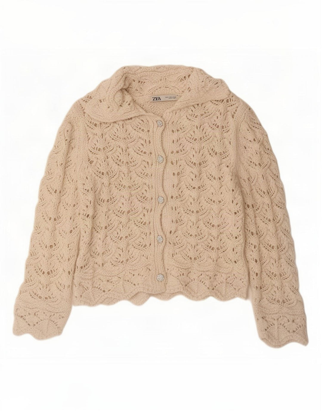 Zara Dame Cardigan Sweater UK 14 Medium White