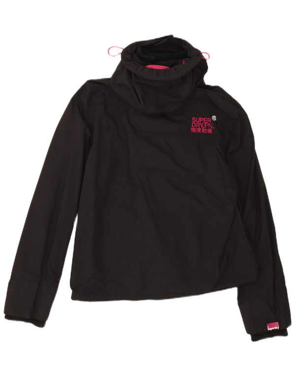Superdry vindjakke til kvinder med hætte regnjakke UK 18 XL sort nylon