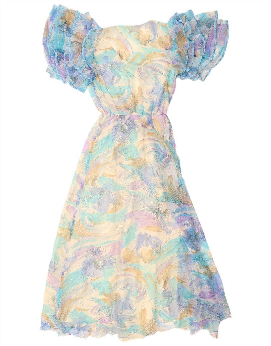 VINTAGE kvinders abstrakt mønster Maxikjole UK 12 Medium Blue