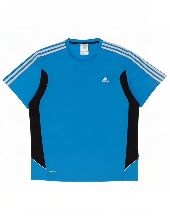 Adidas Herre Climalite T-Shirt Top Stor Blå Colourblock Polyester