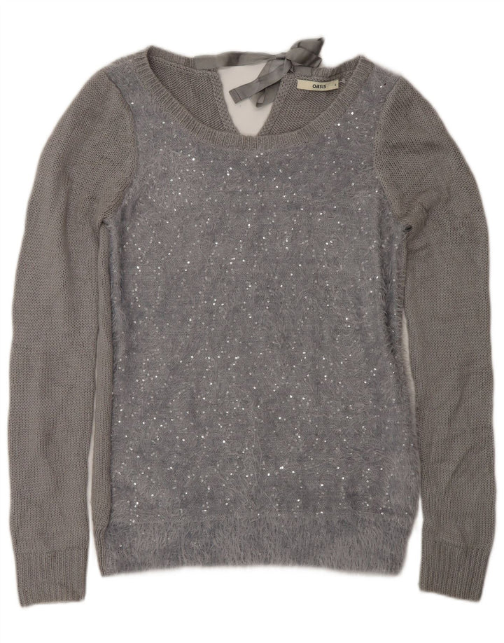 Oasis Dame Boat Neck Jumper Sweater UK 10 Small Grå Polyamid