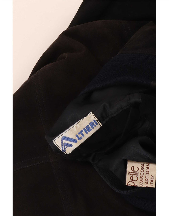Vintage herre ruskind bomberjakke UK 38 Medium Sort Colourblock Læder
