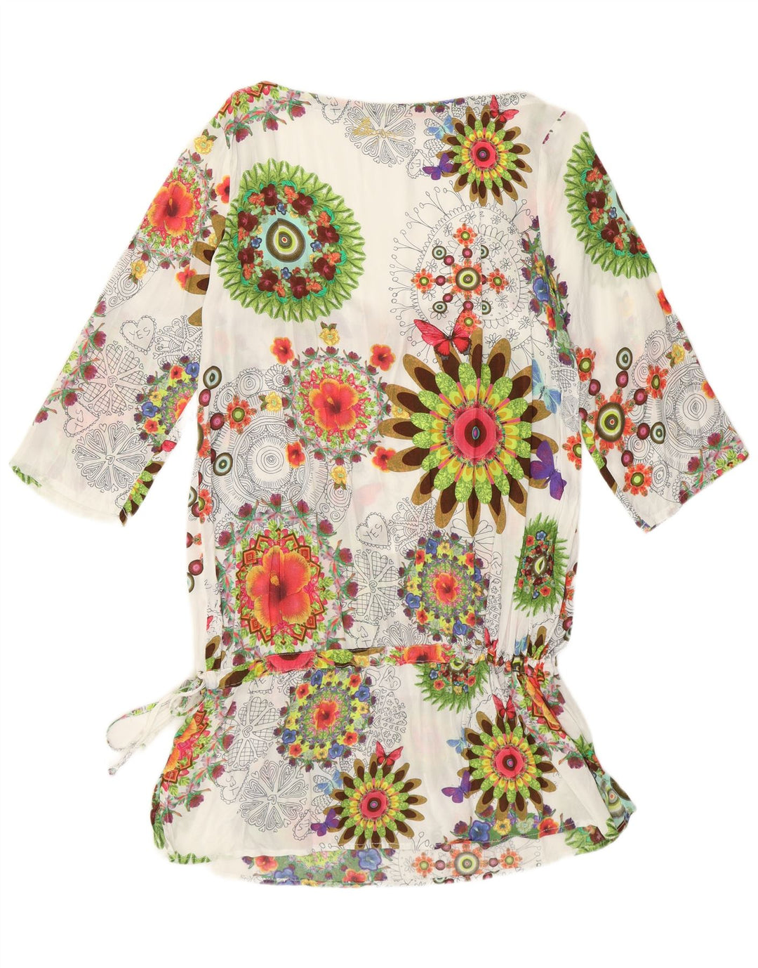 Desigual Dame 3/4-ærmet Tunika Top UK 12 Medium White Floral