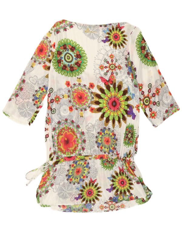 Desigual Dame 3/4-ærmet Tunika Top UK 12 Medium White Floral
