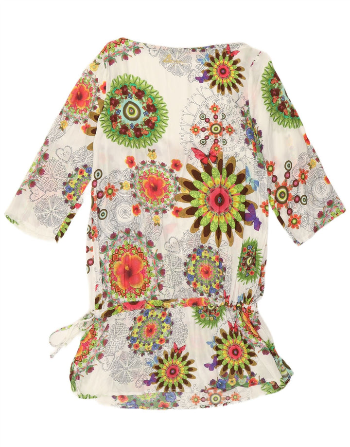 Desigual Dame 3/4-ærmet Tunika Top UK 12 Medium White Floral