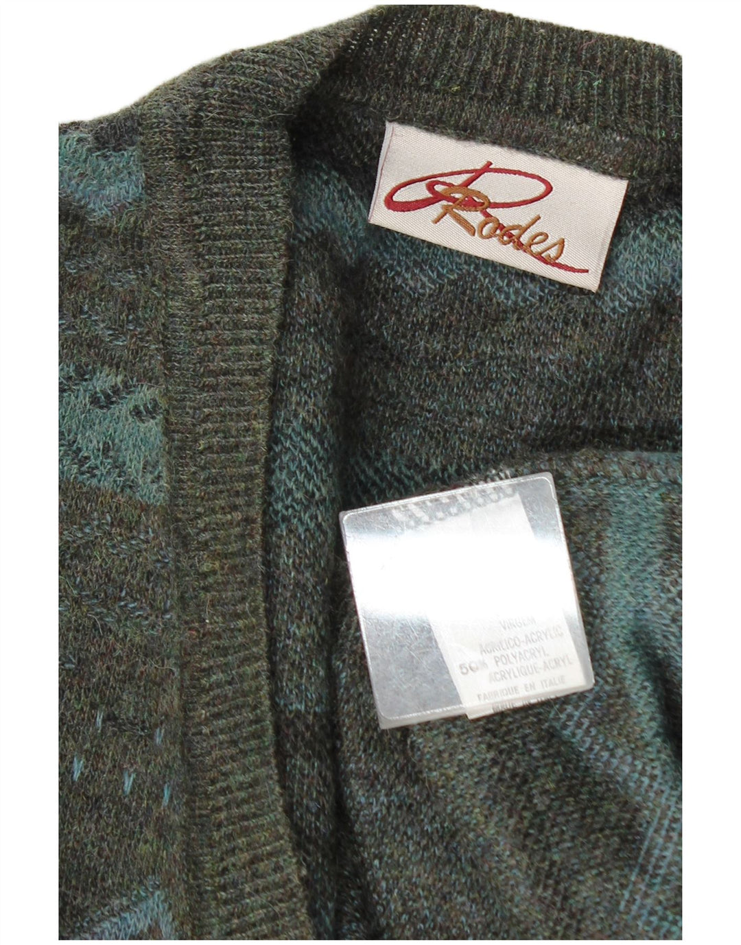 Rodes Herre V-hals sweater XL Grøn Geometrisk Uld