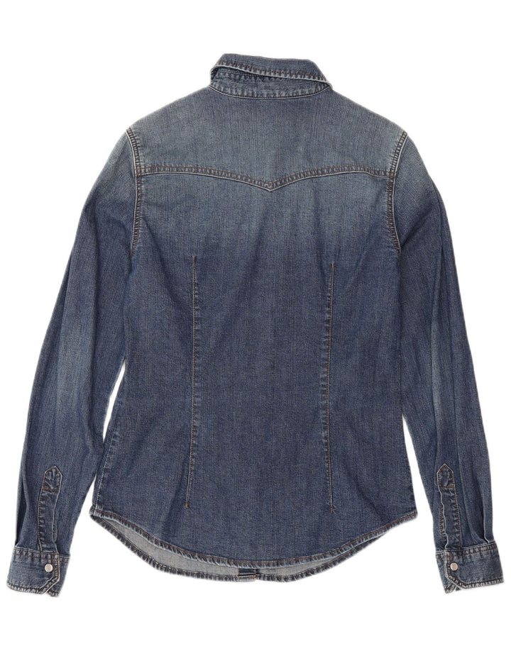 Benetton Dame Denim Shirt UK 12 Medium Blue Cotton