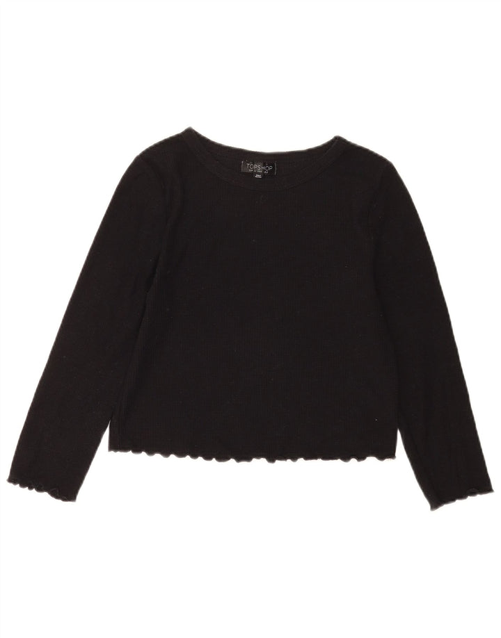 Topshop Dame Crop Bluse Top UK 8 Small Black Bomuld
