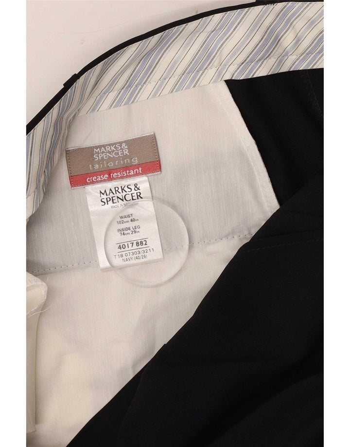 Marks & Spencer Herre Pegged Suit Bukser W40 L29 Navy Blue Polyester