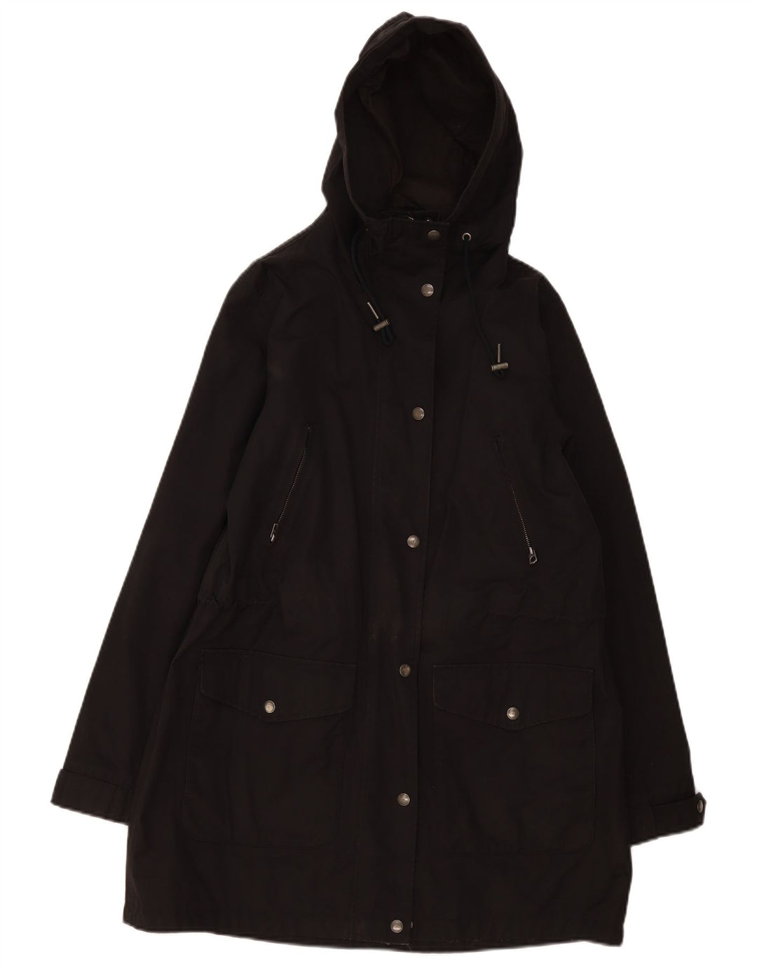 Fat Face Dame Hooded Parka Jacket UK 12 Medium Sort Bomuld