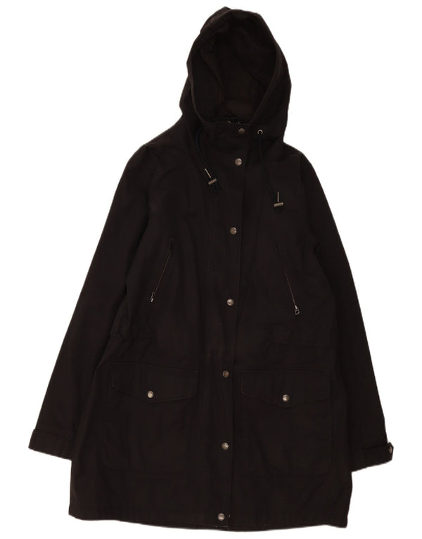 Fat Face Dame Hooded Parka Jacket UK 12 Medium Sort Bomuld
