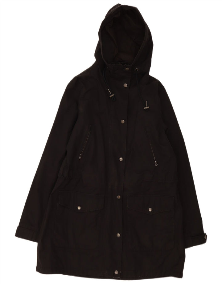 Fat Face Dame Hooded Parka Jacket UK 12 Medium Sort Bomuld
