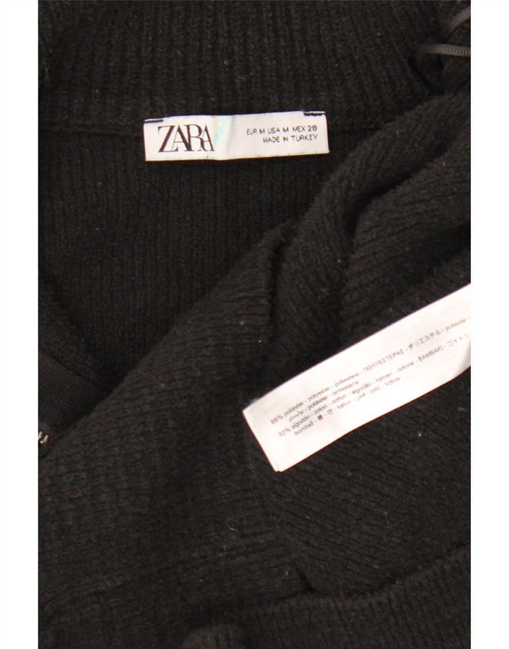 ZARA sweater med lynlås til kvinder UK 14 Medium Sort polyester