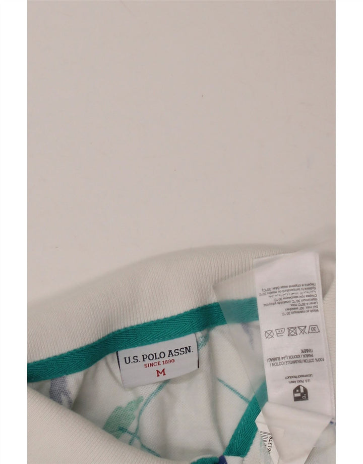 US Polo Assn Herre abstrakt mønster poloshirt Medium hvid blomstret bomuld