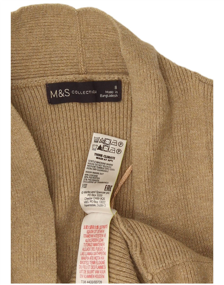 Marks & Spencer Womens Open Cardigan Sweater UK 8 Small Beige Viscose